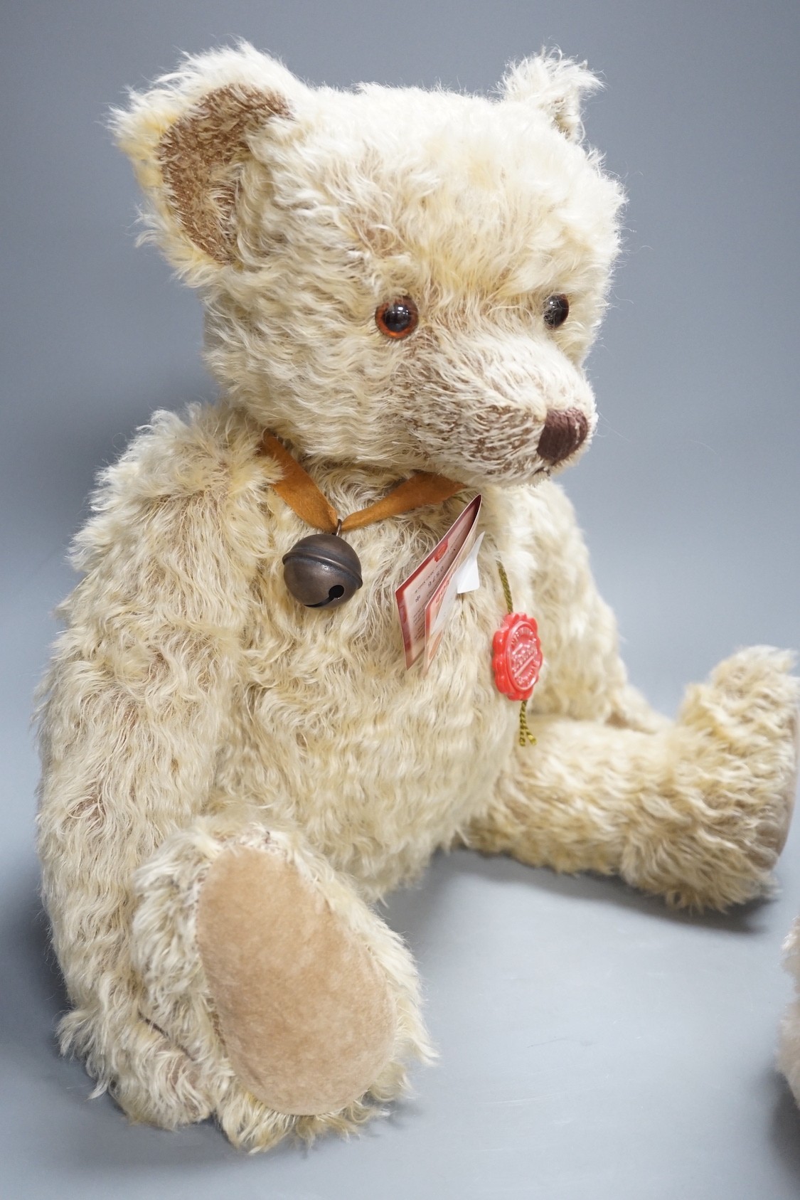 Steiff Limited Eidtion Leopold bear, box and certificate, 38cm, a Merrythought Limited Edition Jeremy, box, 30cm and Herman Jacob Limited Edition, 52cm